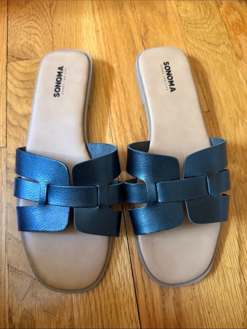 SONOMA Black Slide Sandals with Interwoven Straps